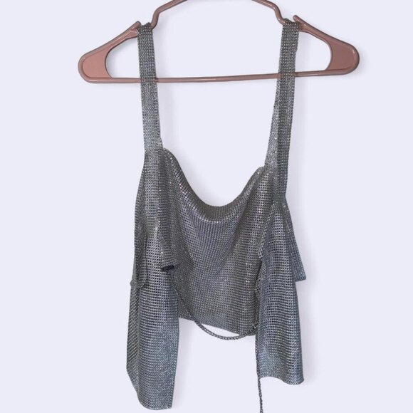 Silver Rhinestone Chainmail Rave/ Festival Top - One Size - Picture 2 of 4